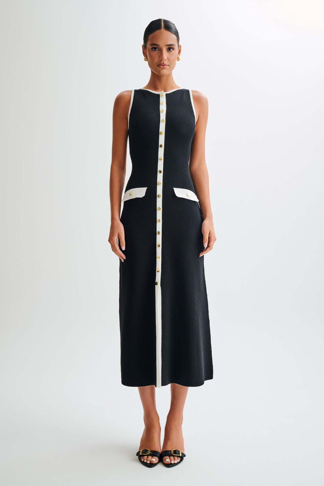 Damen Strick-Maxikleid mit durchgehendem Knopfverschluss EB