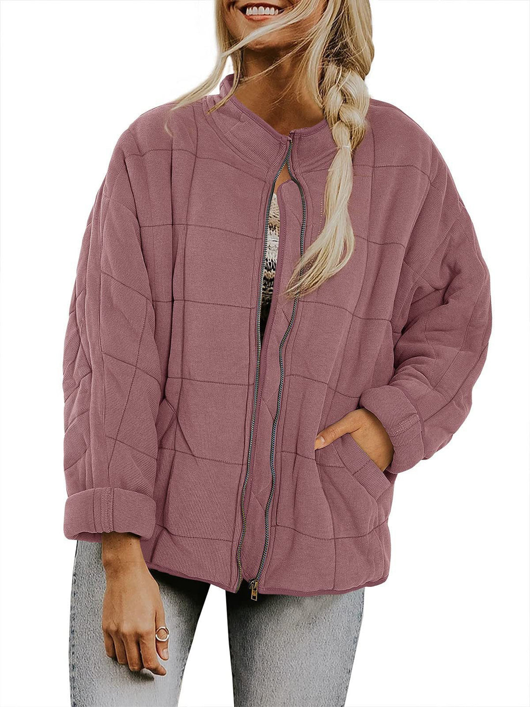 Damen gesteppte Kapuzenjacke mit Reißverschluss und Taschen EB