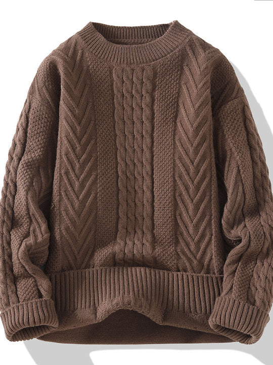 Herren Grobstrickpullover mit Zopfmuster und lässigem Schnitt EB
