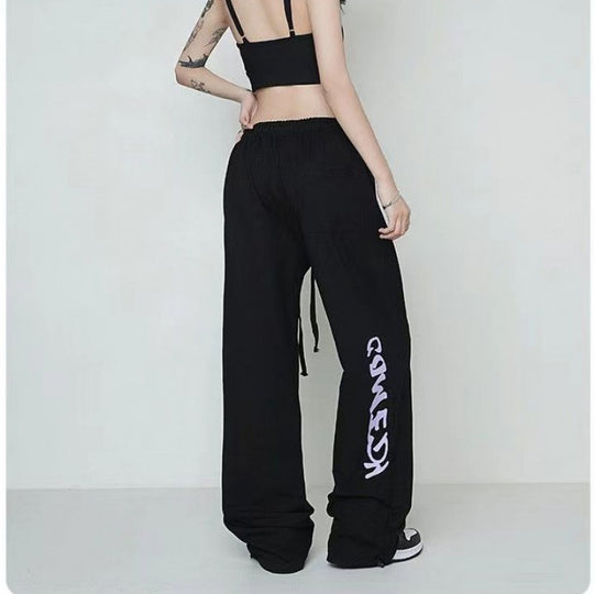 Damen nan weite Lounge-Hose mit elastischem Bund, Kordelzug und markantem Seitengrafikprint EB