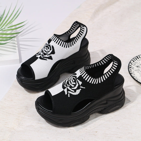 Damen Plateausandalen mit floralem Strickdesign und optimaler Dämpfung EB