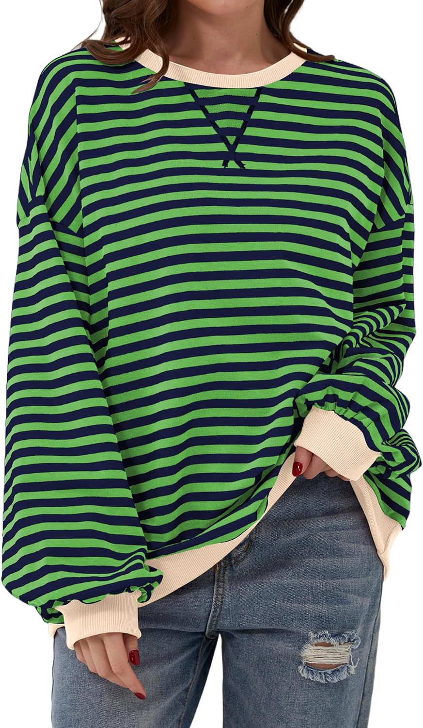 Damen Lässiger Sweatshirt mit bunten Streifen und weitem Schnitt EB
