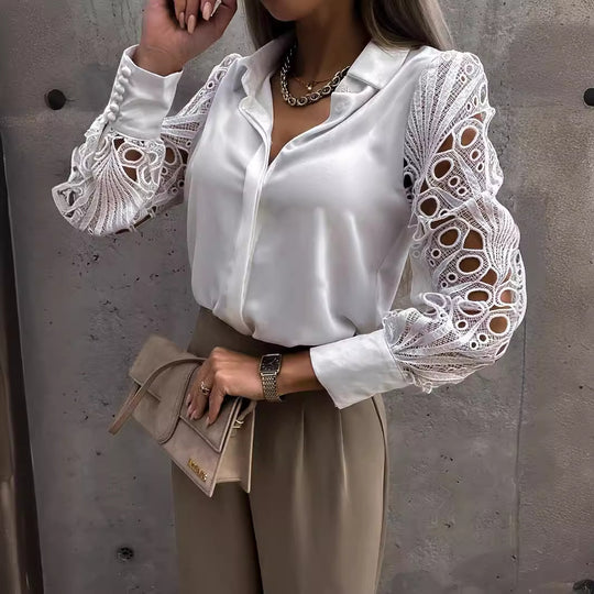 Damen Elegante Bluse mit kunstvollen Spitzenärmeln EB