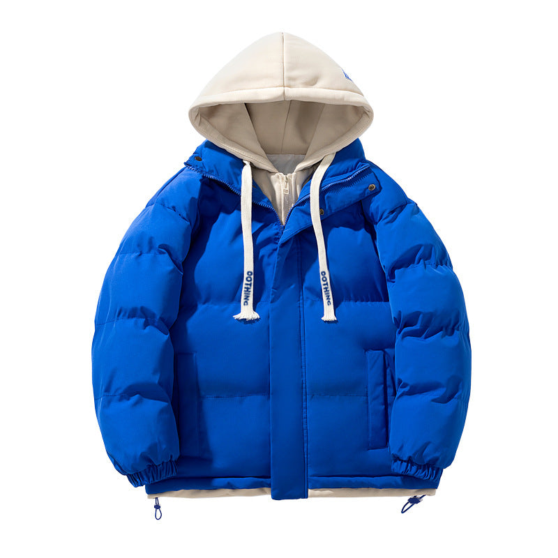 Unisex kurz geschnittene gesteppte Pufferjacke mit zweilagiger Kontrastkapuze EB