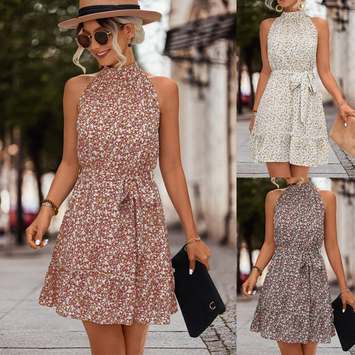Damen Halterkleid mit floralen Akzenten und verspieltem Saum EB