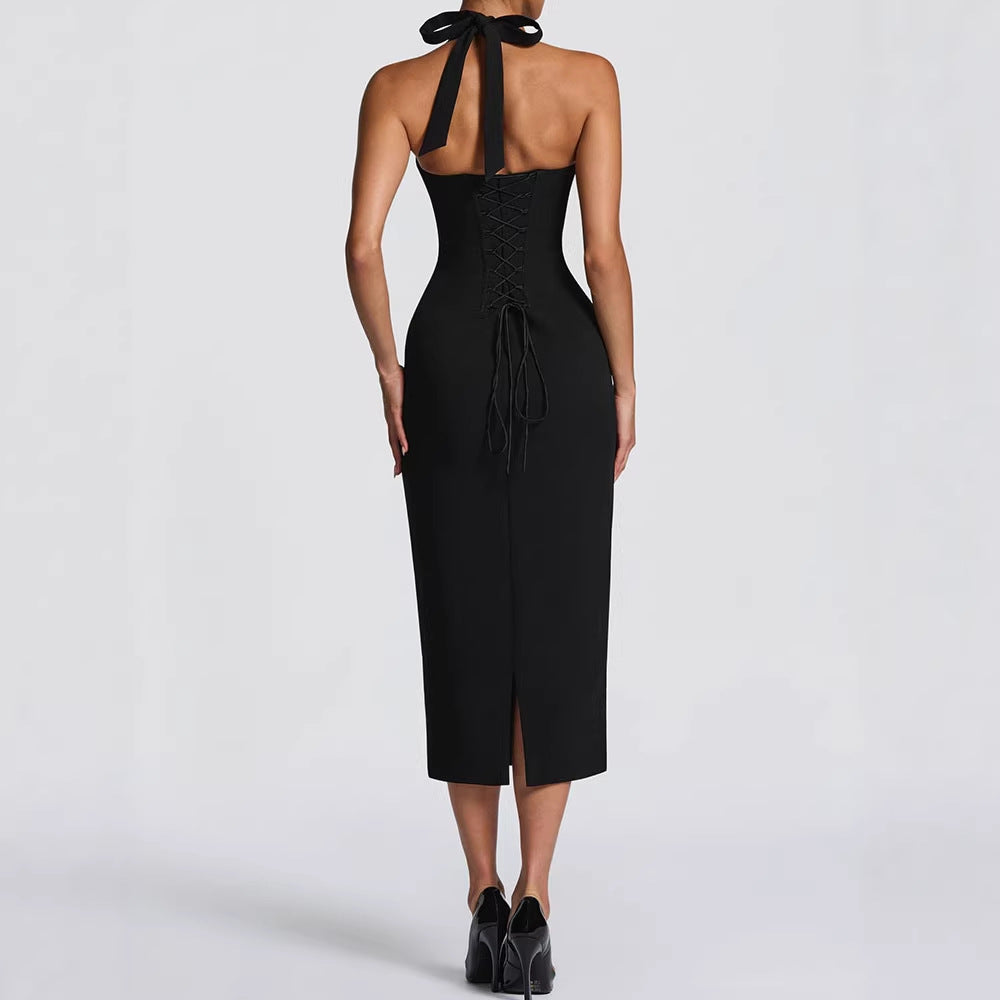 Damen Elegantes Bodycon-Kleid mit Halterdesign EB