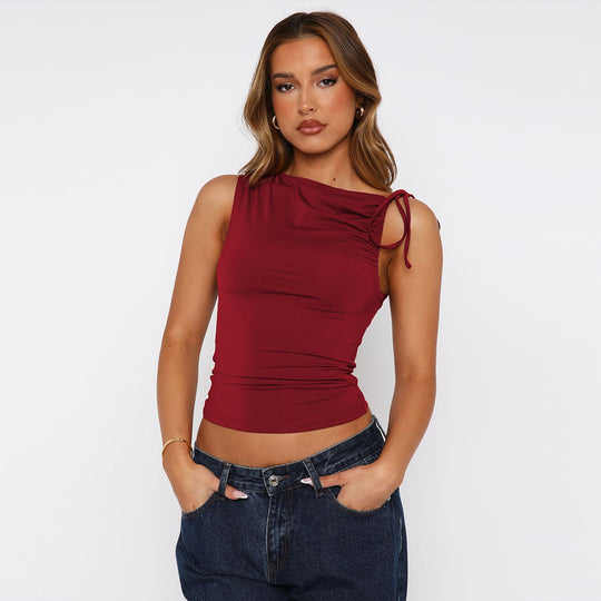 Damen Komfortables Wickeloberteil mit asymmetrischem Schnitt und verzierbarem Knoten EB