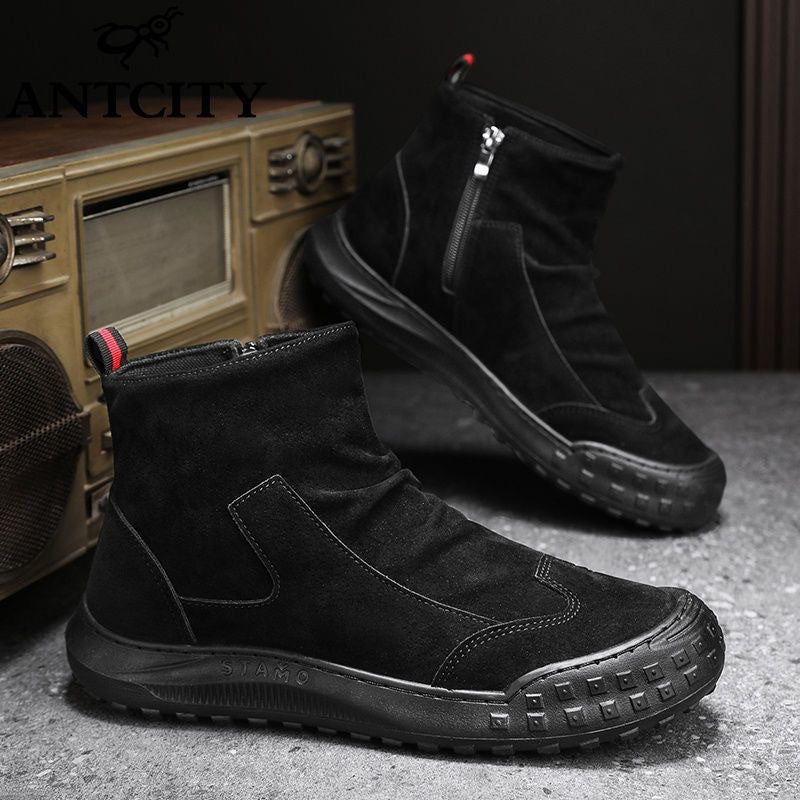Damen Stiefeletten aus weichem Wildleder mit wasserdichter Sohle und modischem Reißverschluss EB