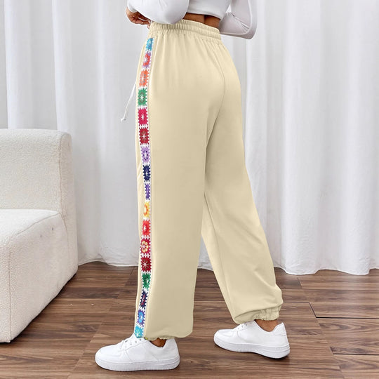 Damen Freizeit-Hose mit buntem Blumenmuster und elastischem Bund EB