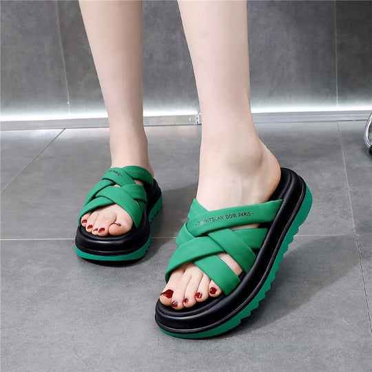 Damen Bequeme Wellness-Sandalen mit modernen Kreuz-Riemen EB