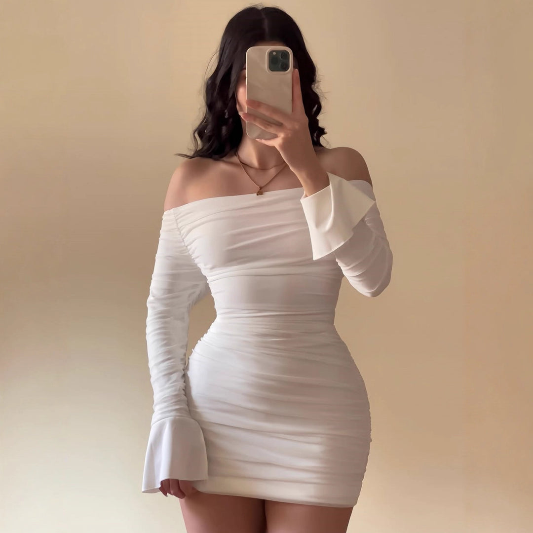 Damen Off-Shoulder Minikleid mit Rüschendetails und figurbetontem Schnitt EB
