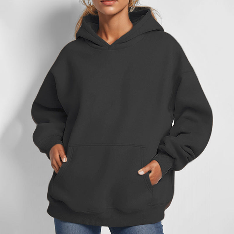 Damen nan extraweites Boxy-Kapuzenpullover mit tiefer Schulterpassform, Känguru-Eingrifftasche und angerauter Innenseite EB