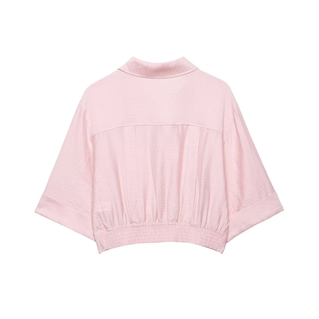 Damen kurzärmlige Bluse mit lässigem Schnitt und stylischem Kragen EB