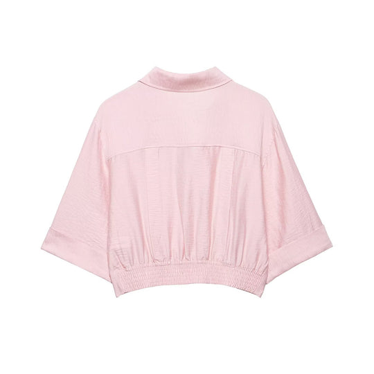 Damen kurzärmlige Bluse mit lässigem Schnitt und stylischem Kragen EB