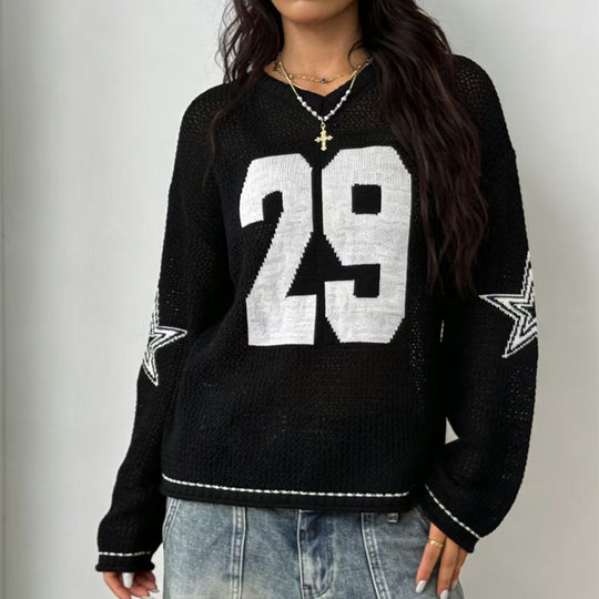 Damen lässiger Oversized Pullover mit grafischem Muster EB