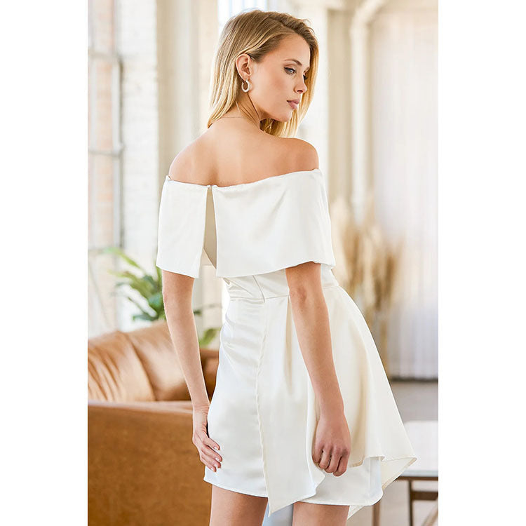 Damen Elegantes Wickelkleid mit Schulterfreies Design und Taillengürtel EB