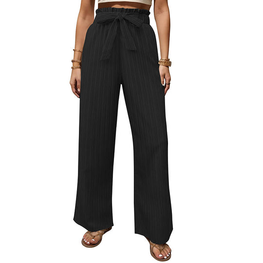 Damen Weite Plissee-Hose mit Paperbag-Bund und Taillenbindegürtel EB
