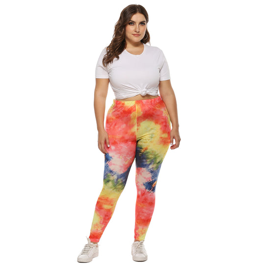 Damen farbenfrohe Leggings mit modernem Batikmuster EB
