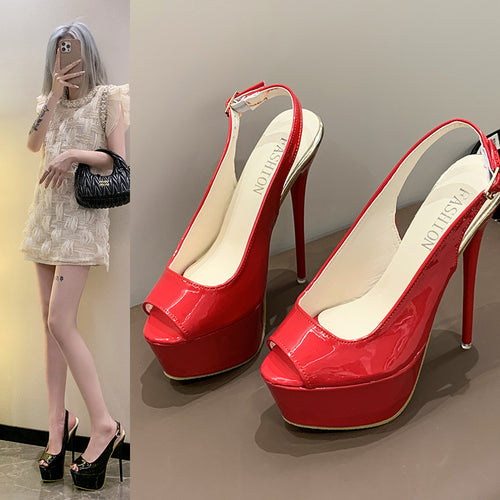 Damen Peeptoe High Heels mit offenem Fersenbereich und Stiletto-Absatz EB