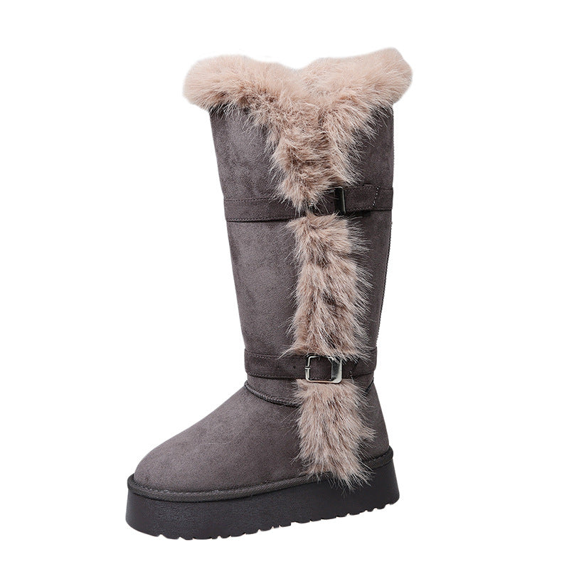 Damen kuschelige Winterstiefel mit weichem Kunstfellrand und modischen Schnallen EB