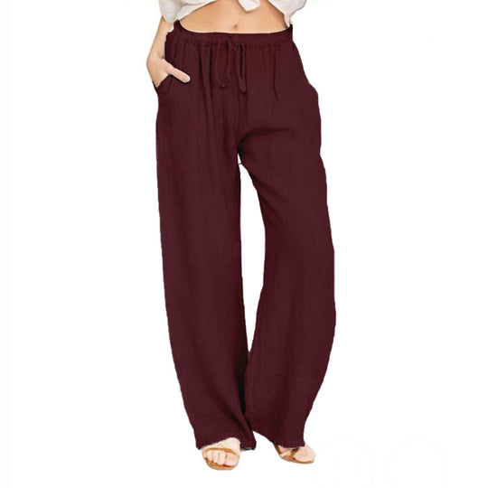 Damen nan weite Leinenhose mit elastischem Bund Kordelzug und Seitentaschen EB