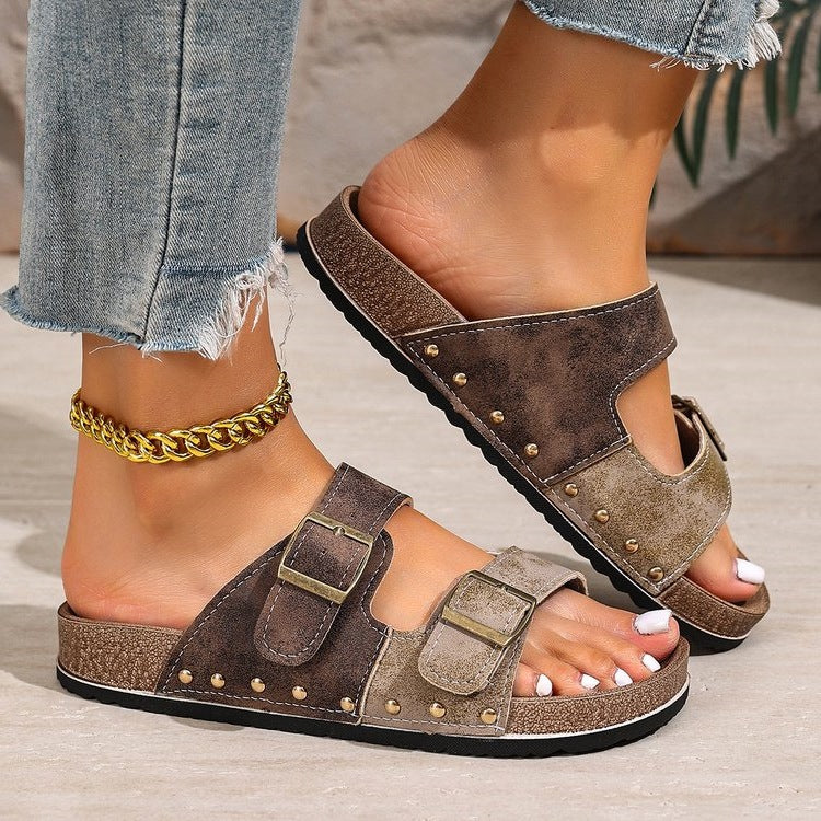 Damen bequeme Riemchen-Sandalen mit modischen Doppelschnallen EB