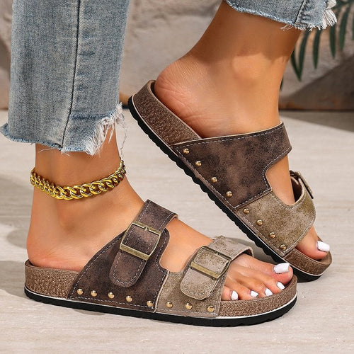 Damen bequeme Riemchen-Sandalen mit modischen Doppelschnallen EB