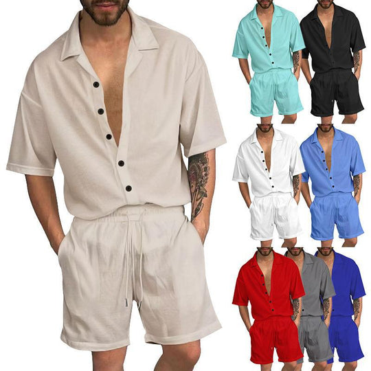 Herren Freizeit-Set mit lässigem Kurzarmhemd und elastischen Shorts EB