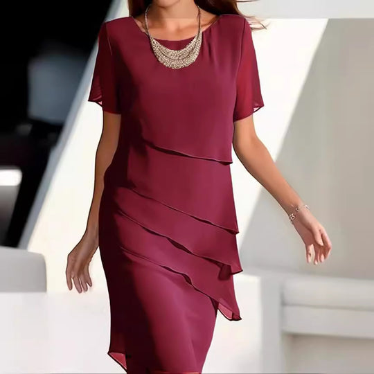 Damen elegantes Wickelkleid mit Schichten EB