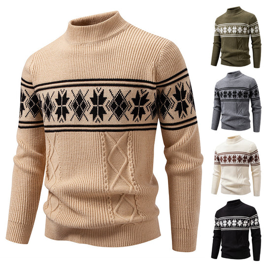 Herren nan Winter-Strukturpullover mit kurzem Stehkragen und Norwegermuster EB