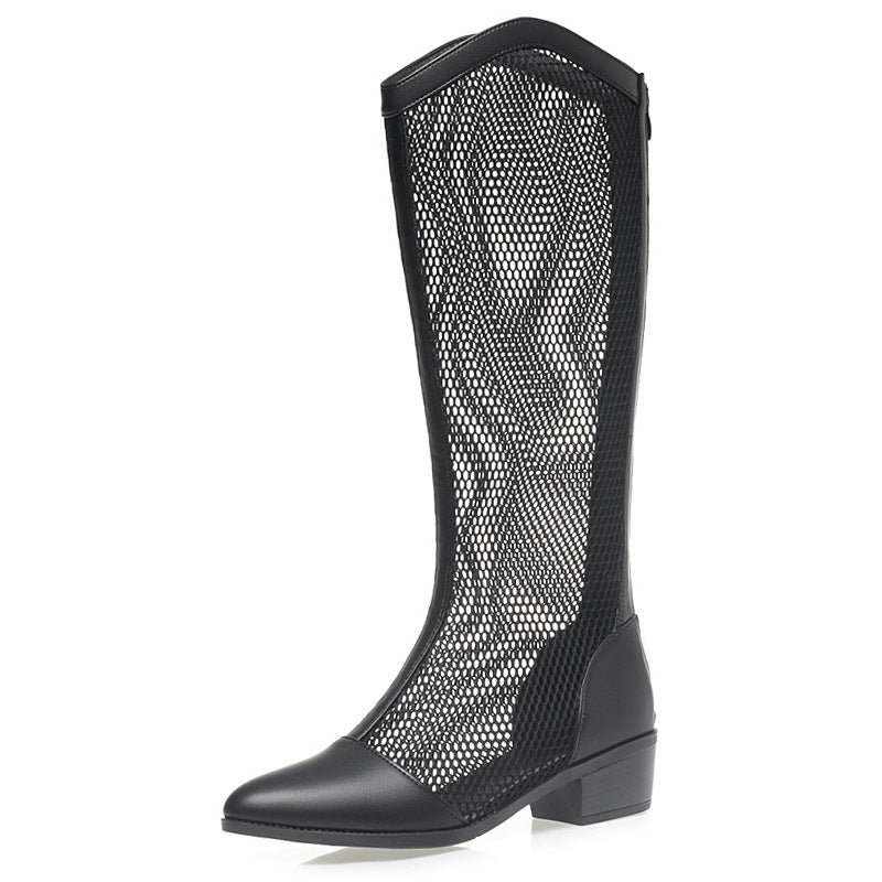 Damen Modische Stiefel mit transparentem Netzdesign und komfortablem Blockabsatz EB