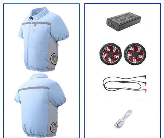 Unisex nan leichte kurzarm Kühljacke mit integrierten Lüftern und Akku R&B