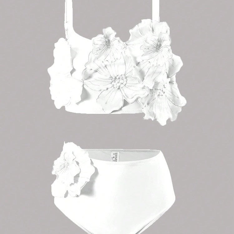 Damen Zweiteiliges Bikini-Set mit floralem Design und hochgeschnittenem Slip EB