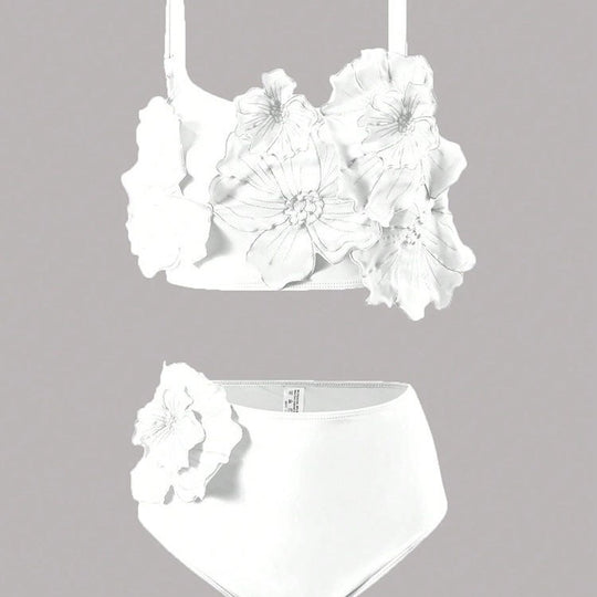 Damen Zweiteiliges Bikini-Set mit floralem Design und hochgeschnittenem Slip EB