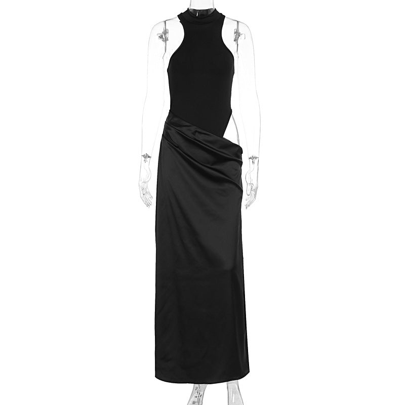 Damen Elegantes Maxikleid mit figurformendem Halterneck und drapiertem Rock EB