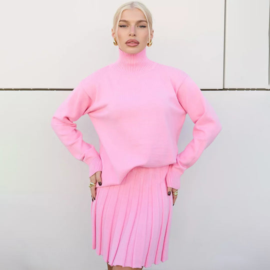 Damen Modischer Rollkragenpullover mit Faltenrock EB