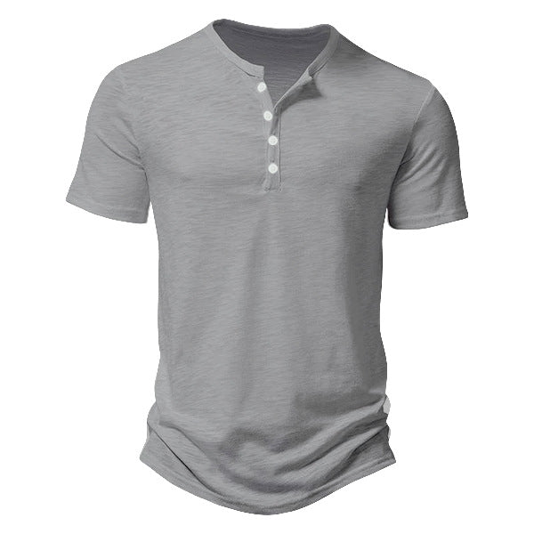 Herren Kurzarm Henley-Shirt mit dekorativen Knöpfen und atmungsaktiver Struktur EB