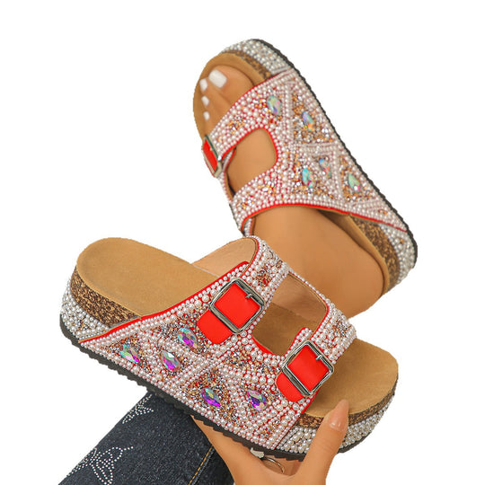 Damen Glamouröse Sandalen mit funkelnden Strasssteinen und bequemer Sohle EB