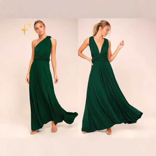 Damen elegantes Rundhals-Maxikleid mit variablen Trägeroptionen und fließendem Schnitt EB