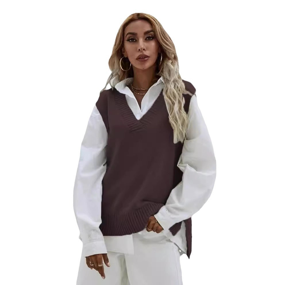 Damen Strickweste mit V-Ausschnitt und eleganter Rippenstruktur EB