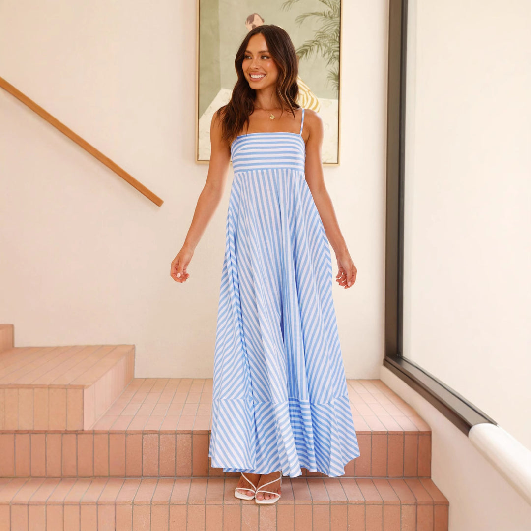 Damen Maxikleid mit schmalen Trägern und asymmetrischem Rock EB