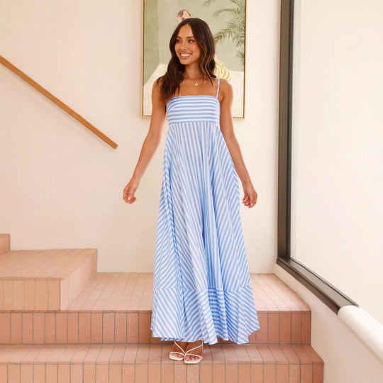 Damen Maxikleid mit schmalen Trägern und asymmetrischem Rock EB