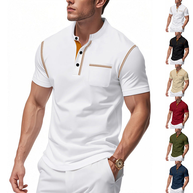 Herren Polo-Shirt mit modischem Henley-Kragen und praktischer Brusttasche EB