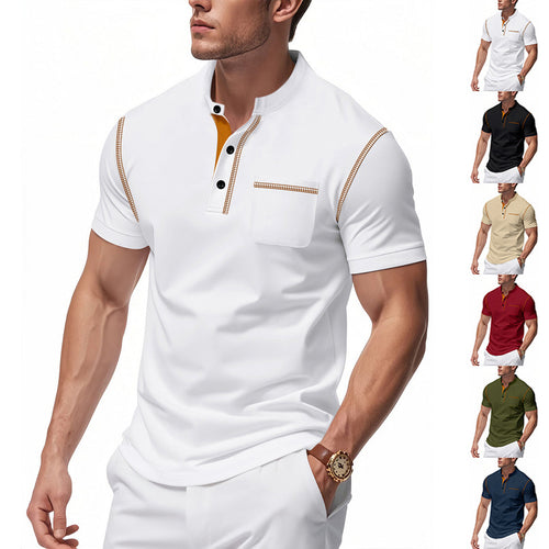 Herren Polo-Shirt mit modischem Henley-Kragen und praktischer Brusttasche EB