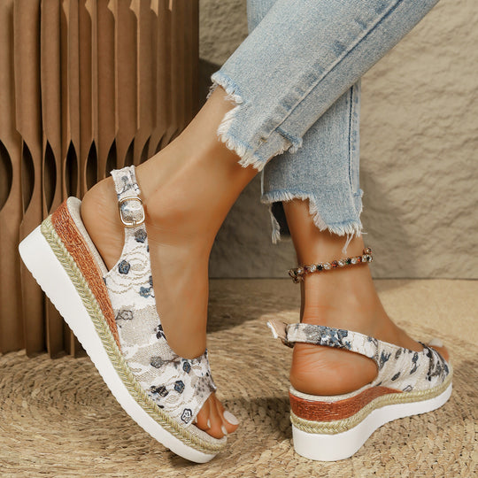 Damen Keilabsatzsandalen mit floralem Design EB
