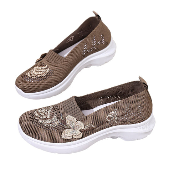 Damen Komfortable und atmungsaktive Slip-On Laufsohle mit floralem Dekor EB