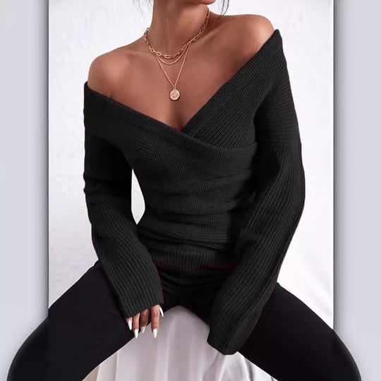 Damen Wickelpullover mit modernem V-Ausschnitt und lässigem Schnitt EB
