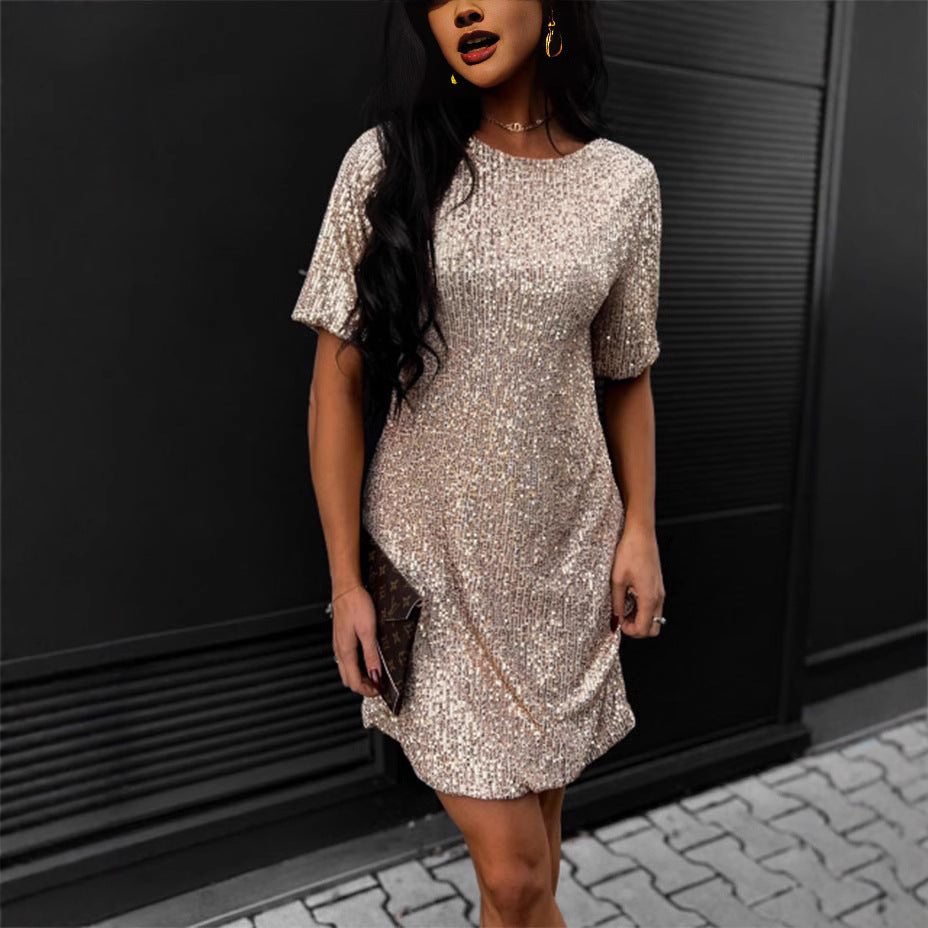 Damen festliches Cocktailkleid aus funkelndem Material mit leichtem A-Linien-Schnitt EB