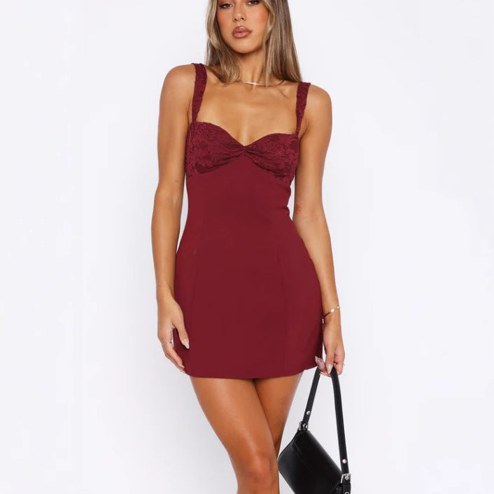 Damen Bodycon Kleid mit elegantem Spitzenoberteil und verführerischem Ausschnitt EB