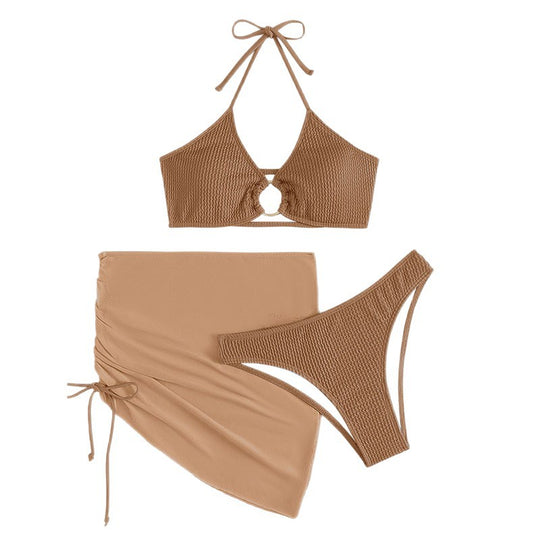 Damen Bikini-Set mit elegantem Ringdetail und gerafftem Rock EB